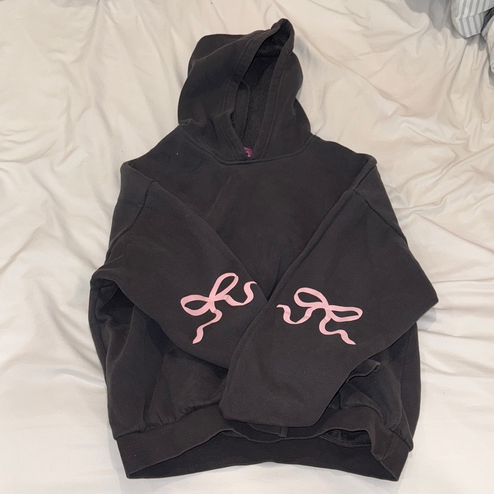 Edikted Black Hoodie with Pink Bow Accents
